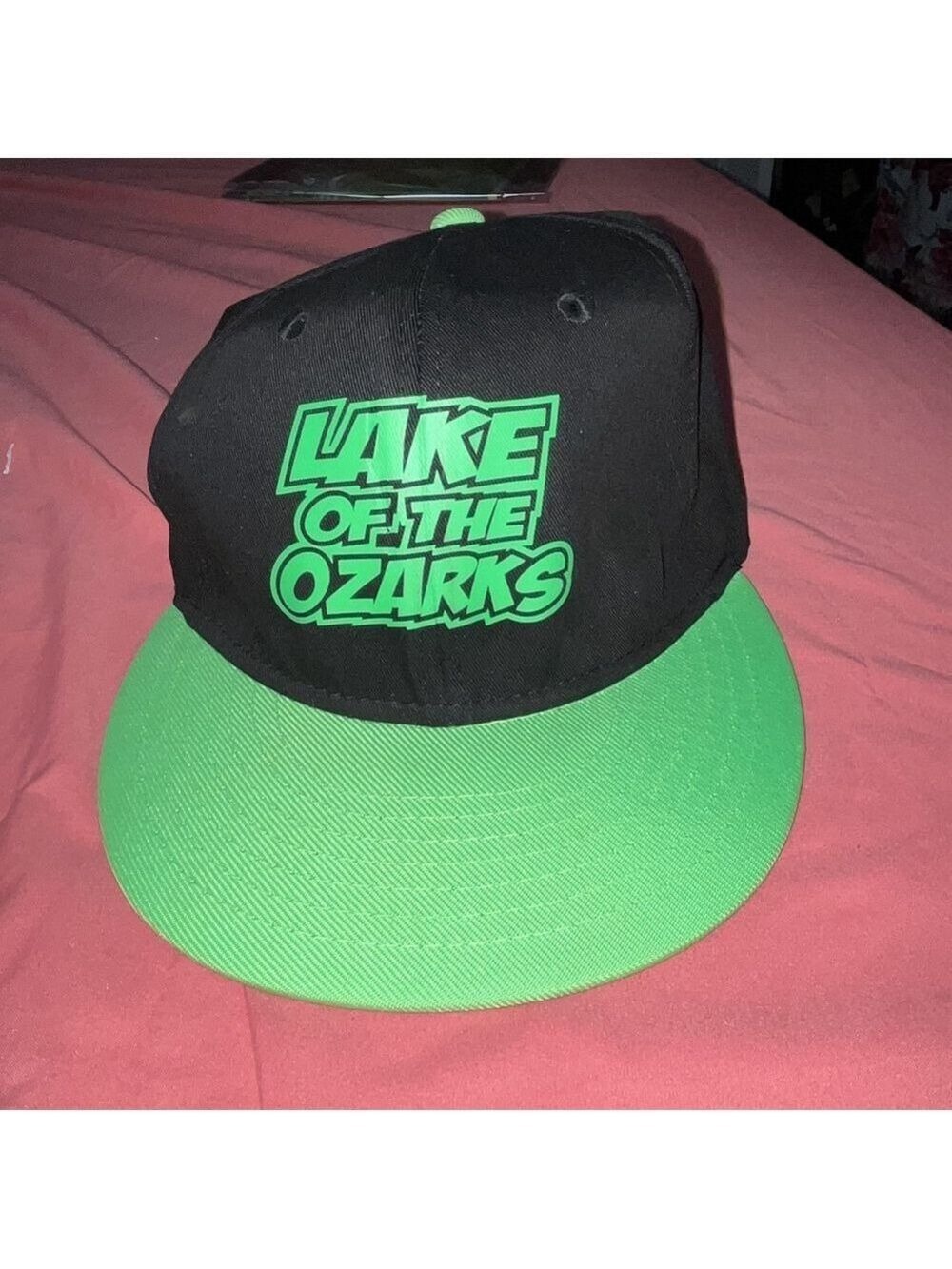 Lake of the Ozarks Hat Ball Cap Snap Back Adjustable Black Green Flat Brim Logo